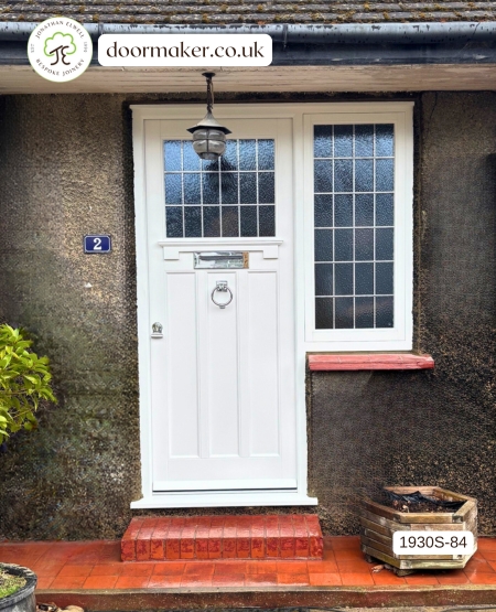 accoya door 1930s style with side window painted white